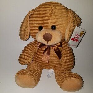 NEW Hugfun Brown Ribbed Puppy Dog Plush 10.5" Toy
